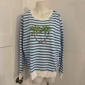 Lilly Pulitzer size Large Beaded Palm Tree Striped Beach Pullover Crewneck